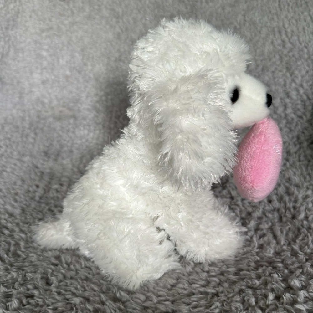 Aurora Poodle Plush 10" White Dog‎ Stuffed Animal Soft Toy Hanging Pink Heart - Picture 6 of 8